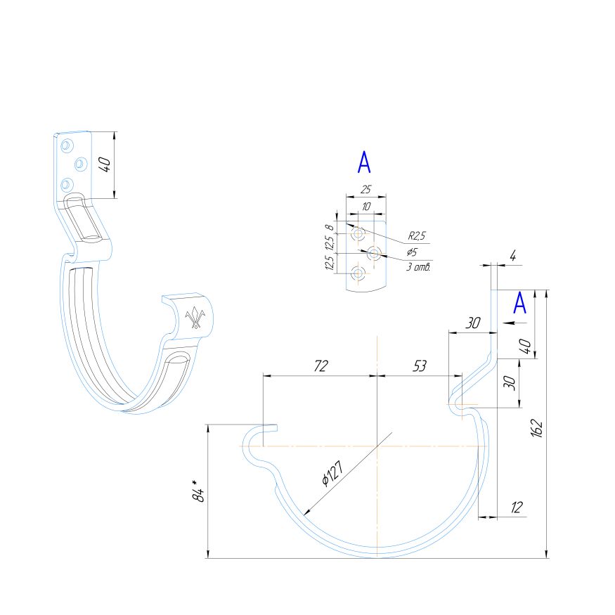 Крюк короткий усиленный модернизированный с комплектом крепления Aquasystem, PU MATT, RAL 8017 Коричневый 125/90 купить в Ростове-на-Дону