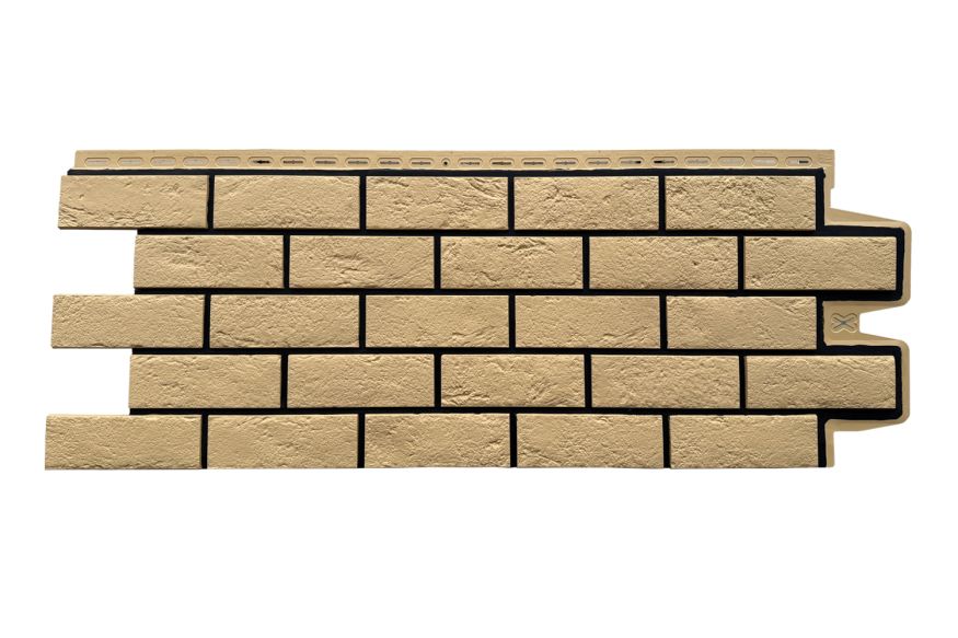 Фасадная панель Grand Line, Состаренный кирпич Design, Песочный, шов RAL 9005 купить в Ростове-на-Дону